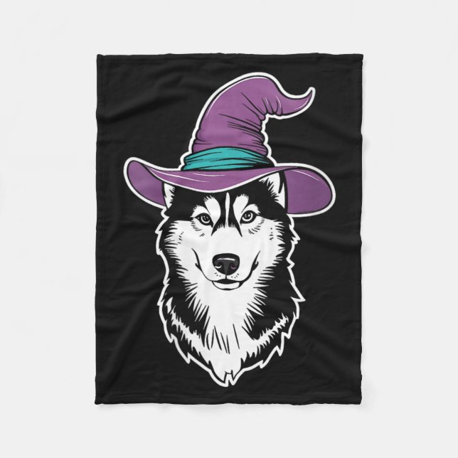 Manta Polar Bruja Perro Husky Mujer Halloween 1 (Anverso)
