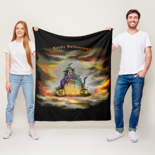 Manta Polar Bruja y gato negro, ¡Feliz Halloween!