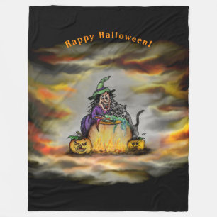 Manta Polar Bruja y gato negro, ¡Feliz Halloween!