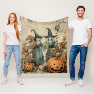 Manta Polar Brujas Victorianas Caprichosas Calabaza Rosas