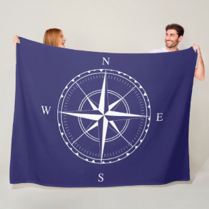 Manta Polar Brújula de barcos blancos azules de estilo Hampton