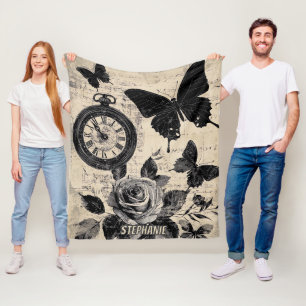 Manta Polar Brújula Mariposa Floral Sepia Vagabundo