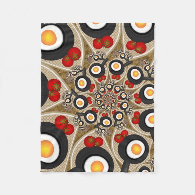 Manta Polar Brunch Fractal Art Comida divertida, Tomates, Huev (Anverso)