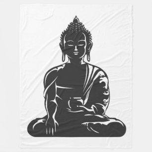 Manta Polar Buda, negro en el blanco, buddhism, paz, zen,