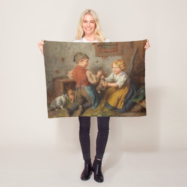 Manta Polar Buenos Amigos (Jóvenes Jugando Con Conejo Mascota) (In situ)