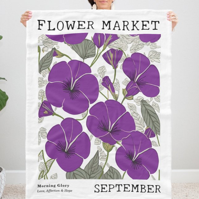 Manta Polar Buenos días septiembre Birth Flower Market Floral (Personalized September Birth Flower Market Print Fleece Blanket, Customizable Morning Glory Blanket)
