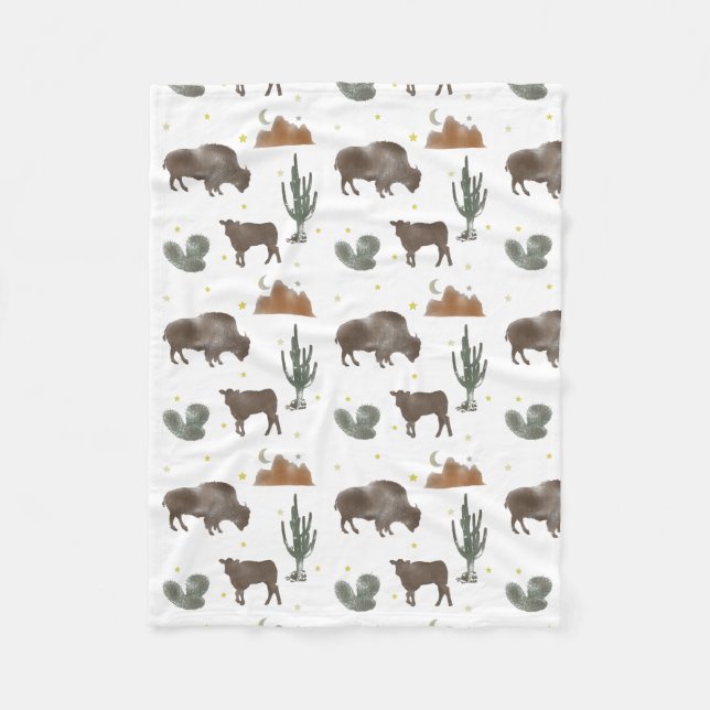 Manta Polar Búfalo Bison Bebé Calf Desert Cactus Stars (Anverso)