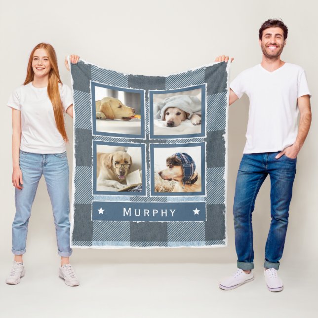 Manta Polar Bufalo de imitación azul rustico para foto perro (In situ)