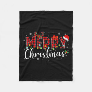 Manta Polar Búfalo navideño vestido rojo Santa Hat Xmas P