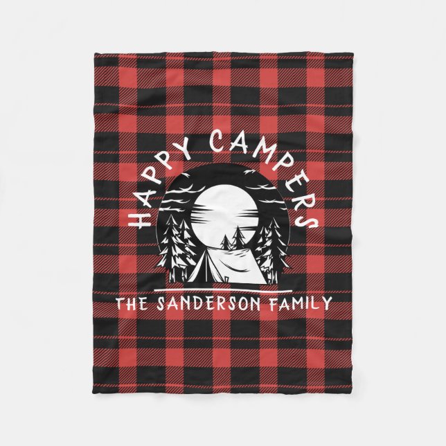 Manta Polar Buffalo Plaid Happy Campers Familia Camping (Anverso)