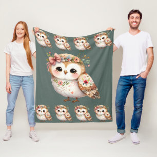 Manta Polar Búho Floral Adorable con Lazo