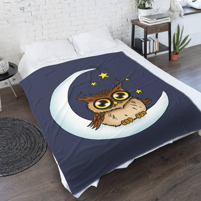 Manta Polar Búho Marrón Mono Azul Estrellas Luna Creciente (Subido por el creador)