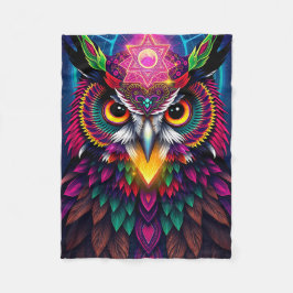 Manta Polar Búho Psicodélico: Arte de Mandala Neon