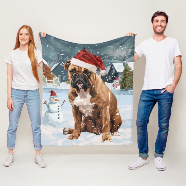 Manta Polar Bull Mastiff Dog Winter Wonderland Navidades Joy (In situ)