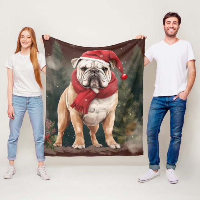 Manta Polar Bulldog en Navidad con Nieve (In situ)