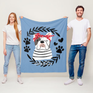 Manta Polar Bulldog femenino con nombre de perro personalizado