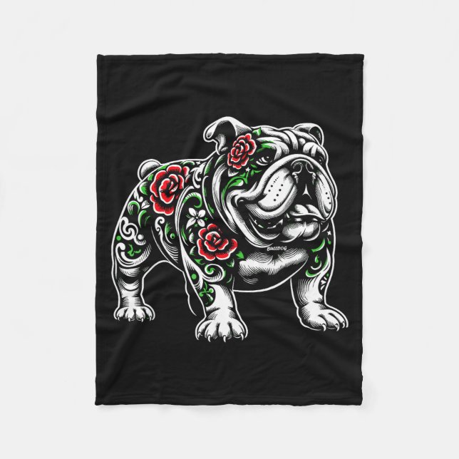 Manta Polar Bulldog Floral Red Rose Mens Womens  (Anverso)