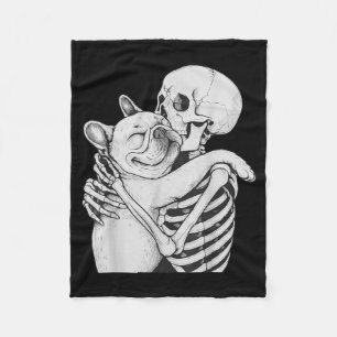 Manta Polar Bulldog Francés Abrazo Esqueleto Halloween Amante
