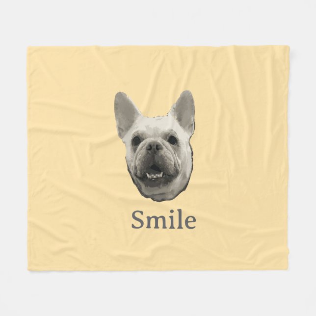 Manta Polar Bulldog Francés Beige Sonriente (Frente (Horizontal))