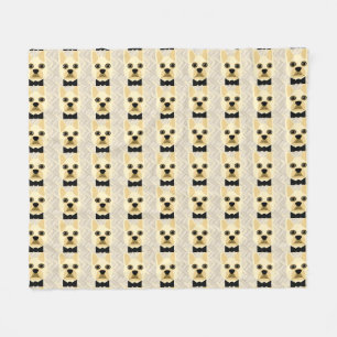 Manta Polar Bulldog francés con Bowtie, Herringbone Beige