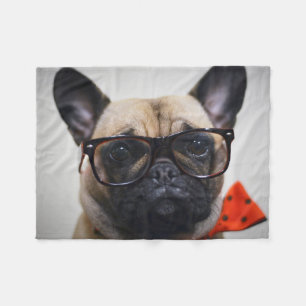 Manta Polar Bulldog francés con los vidrios y la pajarita
