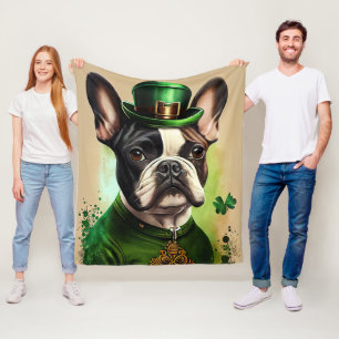 Manta Polar Bulldog francés con vestido de San Patricio