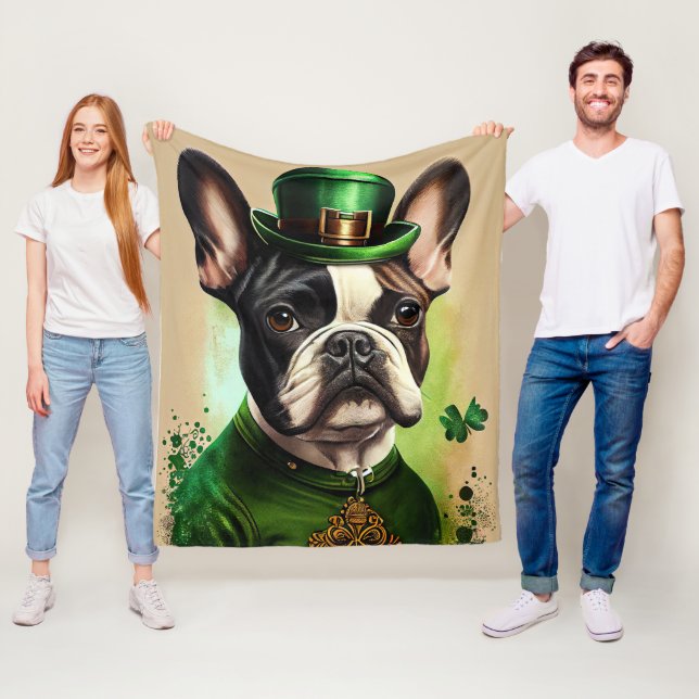 Manta Polar Bulldog francés con vestido de San Patricio (In situ)