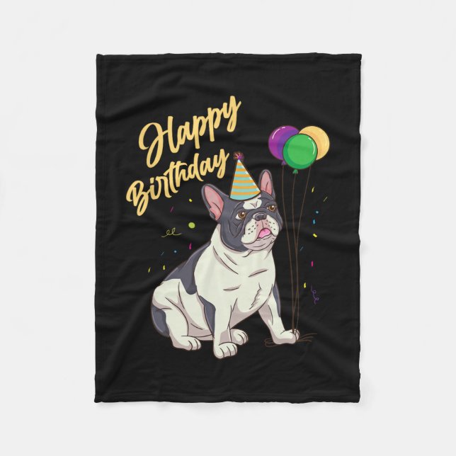 Manta Polar Bulldog francés de cumpleaños  (Anverso)