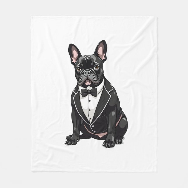 Manta Polar Bulldog Francés en Esmoquin (Anverso)
