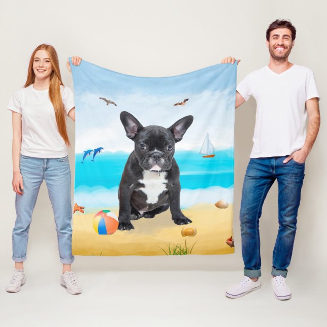 Manta Polar Bulldog Francés en la Playa (In situ)