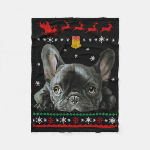 Manta Polar Bulldog francés  Feliz Navidad con francés