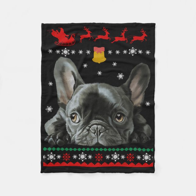 Manta Polar Bulldog francés| Feliz Navidad con francés (Anverso)