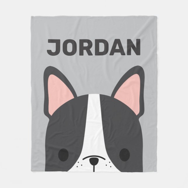 Manta Polar Bulldog francés lindo con nombre personalizado (Anverso)