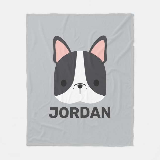 Manta Polar Bulldog francés lindo con nombre personalizado (Anverso)