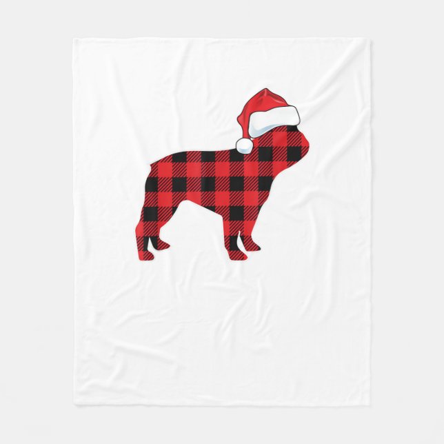 Manta Polar Bulldog francés lindo Santa Hat Navidades Red Plai (Anverso)