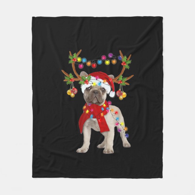 Manta Polar Bulldog francés: magnífico árbol de navidad de ren (Anverso)