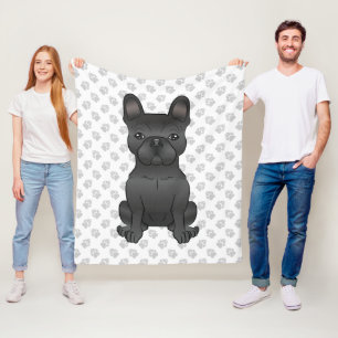 Manta Polar Bulldog Francés Negro / Frenchie Perro de Dibujos 