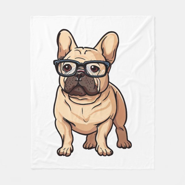 Manta Polar Bulldog francés vistiendo gafas (Anverso)