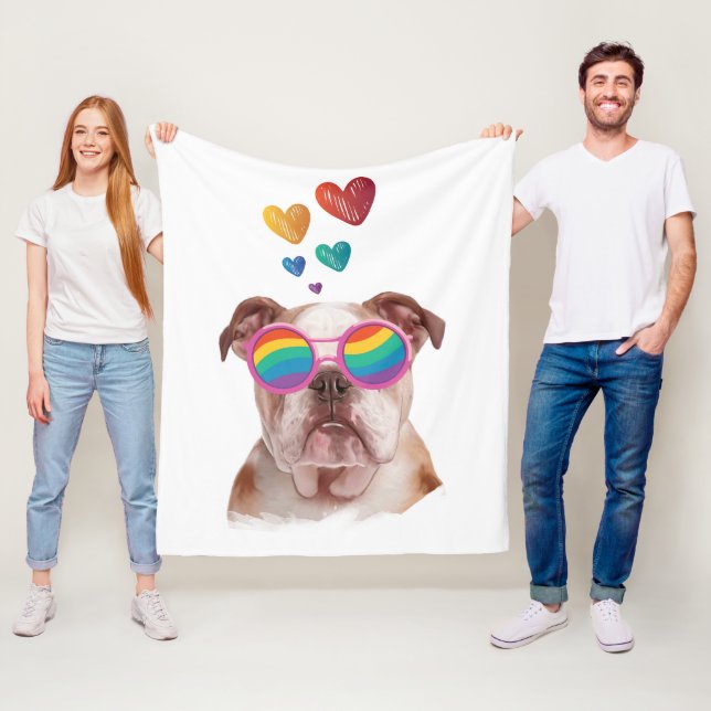 Manta Polar Bulldog inglés con El día de San Valentín cardiaco (In situ)