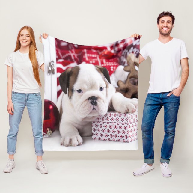 Manta Polar Bulldog inglés de cachorro suave | Navidades diver (In situ)