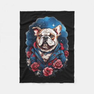 Manta Polar Bulldog Perro Viejo Colegio Tattoo Estilo Retro Vi