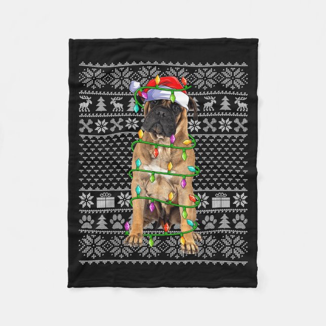 Manta Polar Bullmastiff Christmas Lights Ugly Sweater Funny Pe (Anverso)