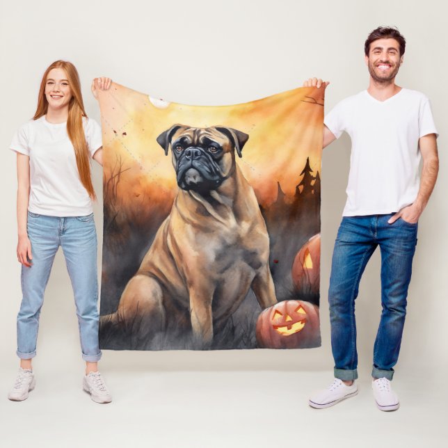 Manta Polar Bullmastiff de Halloween con calabazas aterradoras (In situ)