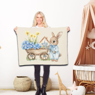 Manta Polar Bunny personalizado con flores azules