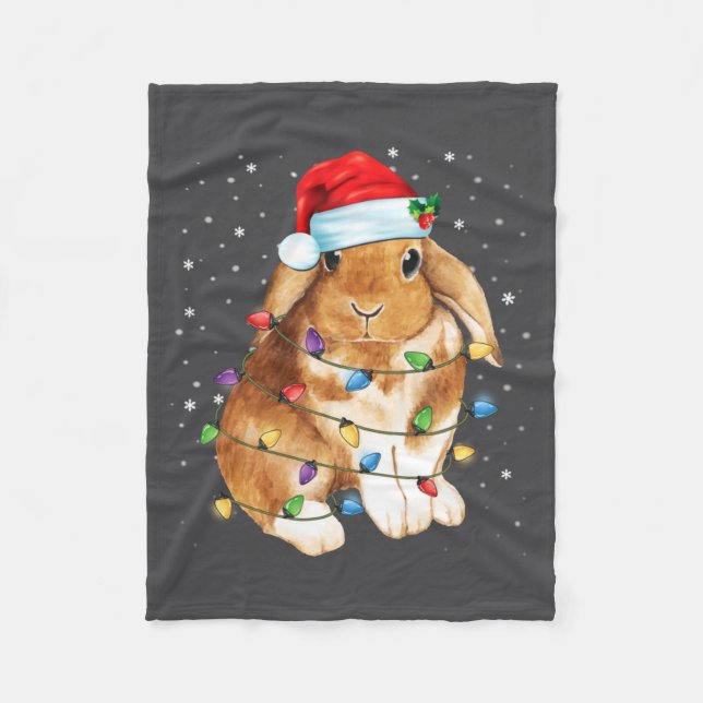 Manta Polar Bunny Rabbit Christmas Lights Santa Hat Funny Xmas (Anverso)
