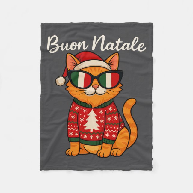 Manta Polar Buon Natale Italian Cat Christmas, Italy Pride Hol (Anverso)