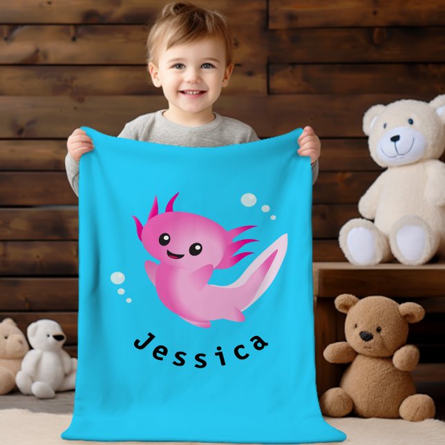 Manta Polar Burbuja Axolotl rosa morado con nombre (Subido por el creador)