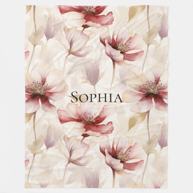 Manta Polar Burgundy Cream Lavanda Ducha de Novia Floral (Anverso)