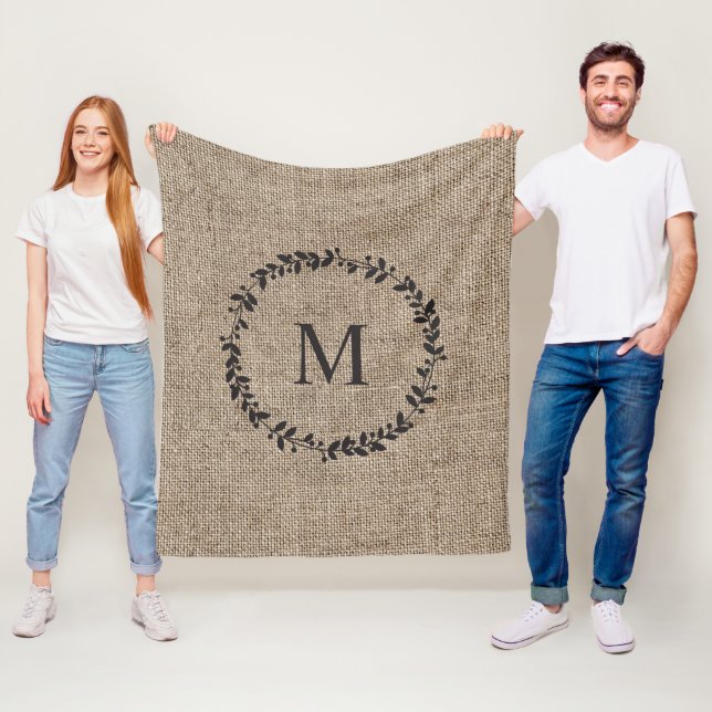 Manta Polar Burlap Monogramado de la granja Rustic Laurel Wrea (In situ)