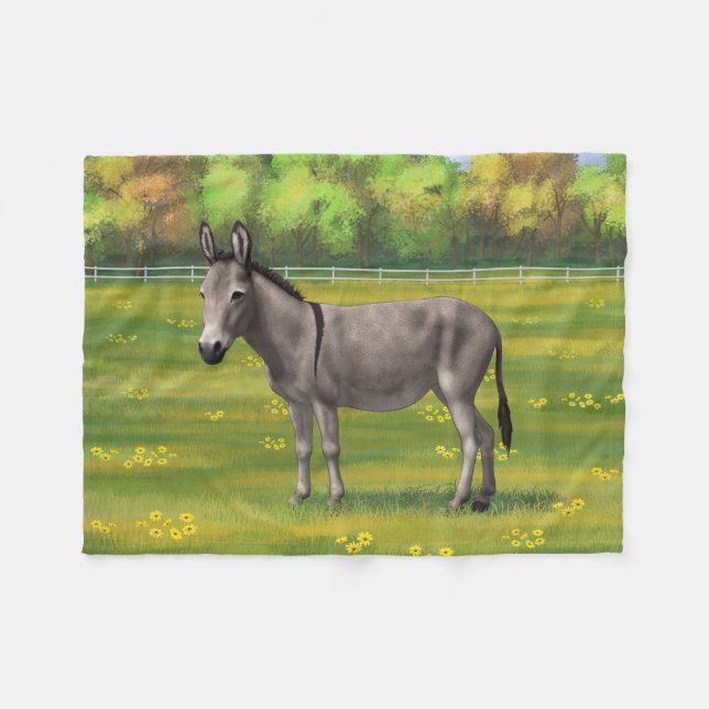 Manta Polar Burro Gris De Burro De Burro En Pasto (Frente (Horizontal))